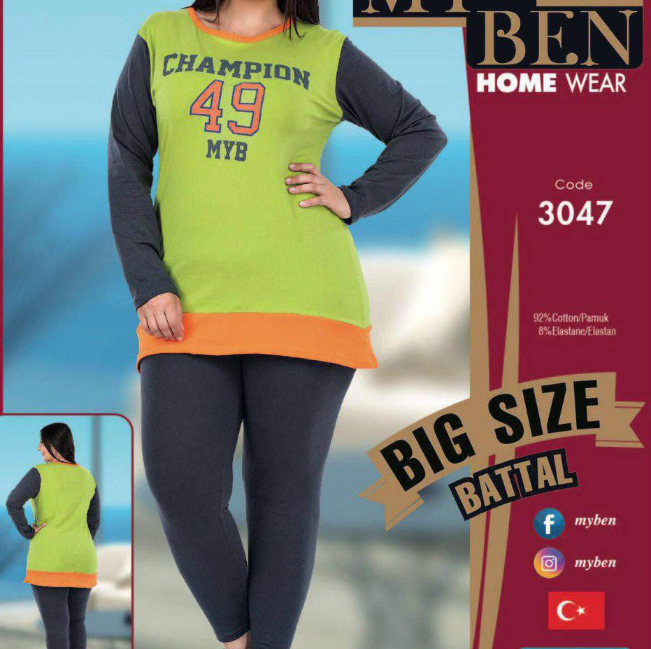 تصویر  بلوز شلوار سایز بزرگ زنانه ترک -3047 My Ben 
