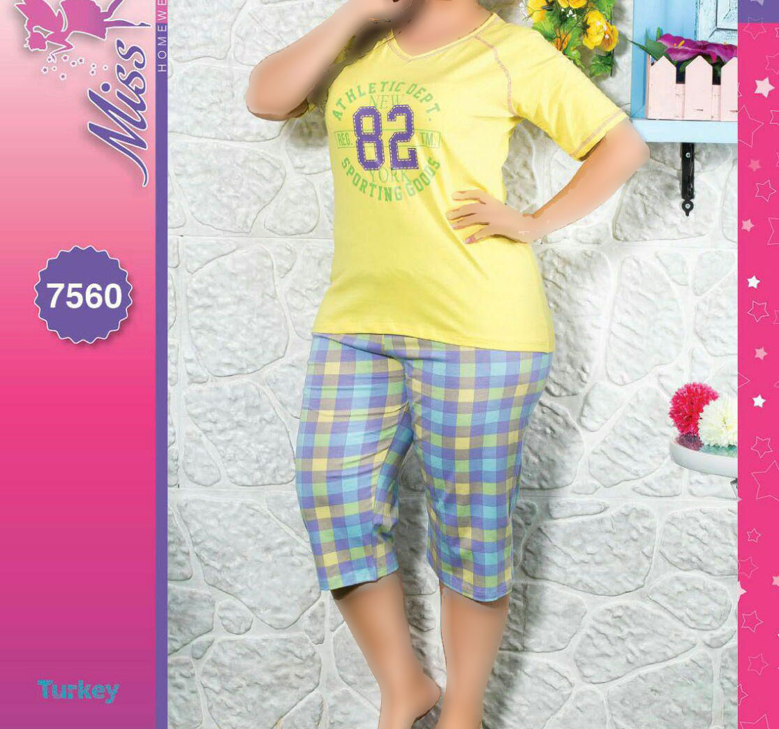 تصویر  تی شرت  شلوارک سایز بزرگ زنانه ترک - 7560 Miss Tiko