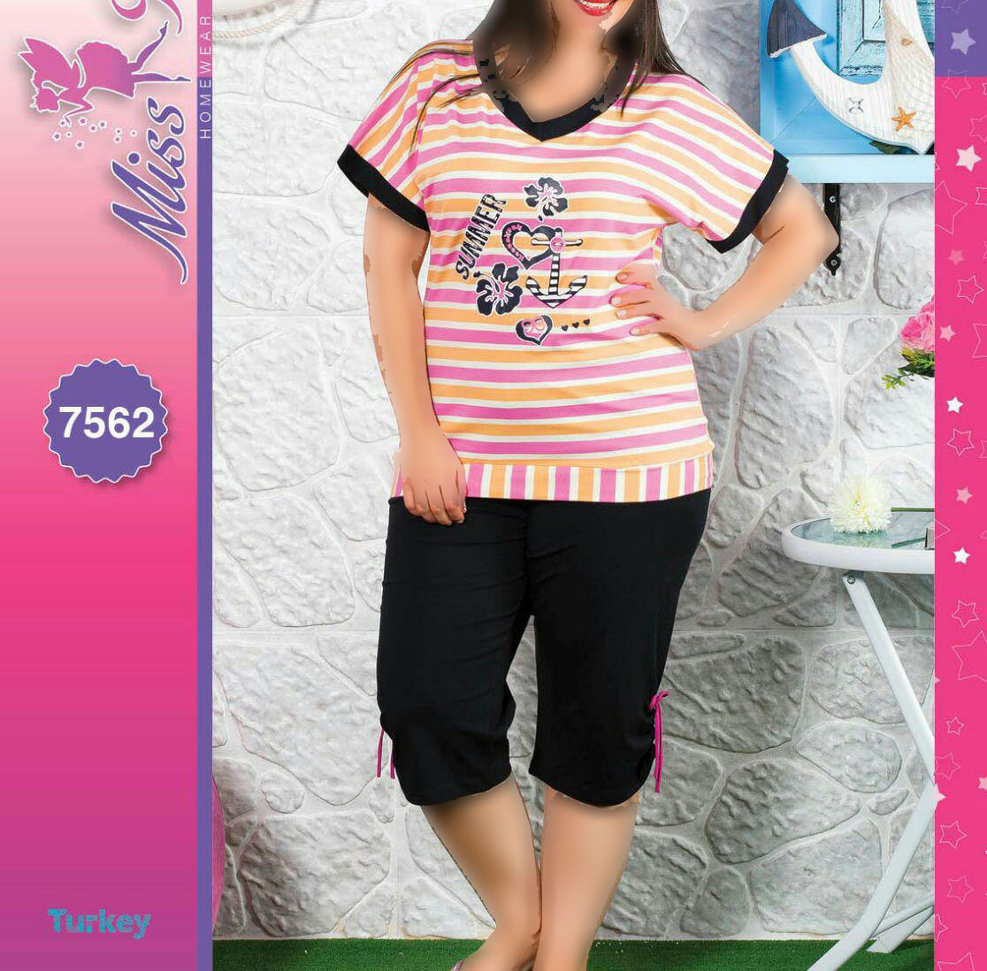 تصویر  تی شرت شلوارک سایز بزرگ زنانه ترک - 7562 Miss Tiko