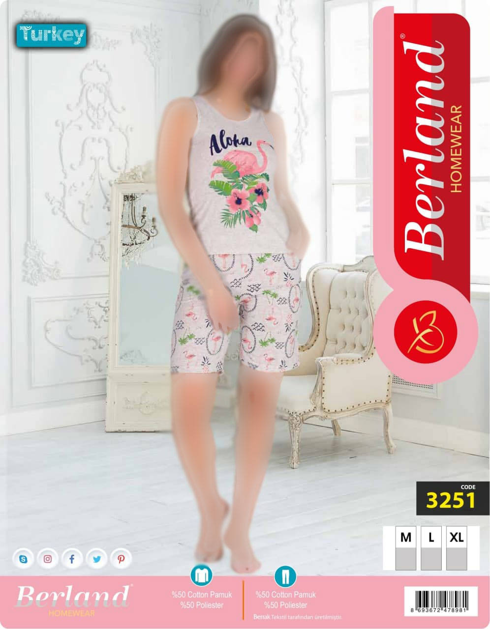 تصویر  تاپ شلوارک زنانه ترک -  Berland 3251